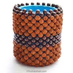 Rudraksha Pen Holder - Pen Stand | Red Sandalwood - Red Chandan and Rudraksha Beads Handmade Pencil Holder