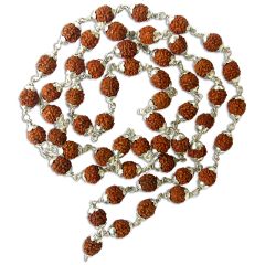 7mm Rudraksha Silver Caps Mala | 54 Beads Rudraksha Mala Necklace 
