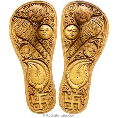 10" Sandalwood Charan Paduka | Traditional Sandalwood Carved Khadau, Beautifully Engraved Chandan Paduka, Gift for Sadhu Saints