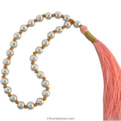 Silver Beads Japa Mala Rosary | 27 Silver Clear Smooth Round Beads Wrist Mala | Silver Beads Mala Bracelet