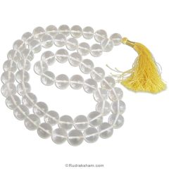 12 mm Natural Sphatik Mala | Original High Quality Clear Plain Beads Crystal / Quartz Stone Rosary | Smooth Round Beads Crystal Gemstone Mala Necklace