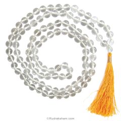 6.5 mm Natural Sphatik / Crystal / Quartz Stone Hand Knotted Plain Beads Mala | Original High Quality Clear Sphatik Gemstone Beads Rosary | Smooth Round Crystal Beads Mala Necklace