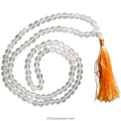  7 mm Natural Sphatik / Crystal / Quartz Stone Mala | Original High Quality Clear Sphatik Rosary | Smooth Round Plain Beads Crystal Gemstone Mala Necklace
