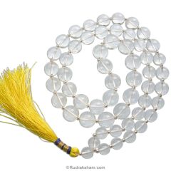 12 mm - 13 mm Natural Sphatik Stone Mala | Original High Quality Clear Crystal Beads Rosary | Smooth Round Plain Beads Crystal / Quartz Gemstone Mala Necklace with Silver Spacers
