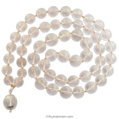 12 mm - 14 mm Natural Sphatik Hand Knotted Mala with Round Crystal Silver Pendant 18 mm | Original High Quality Clear Smooth Round Beads Quartz Stone Necklace with Large Sphatik Pendant