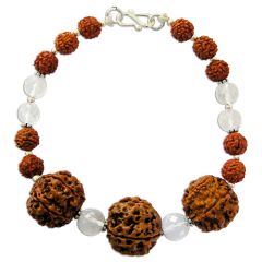 Virgo Zodiac Sun Sign Bracelet | Kanya Rashi Bracelet | A Combination of 4 Mukhi Rudraksha and 6 Mukhi Rudraksha Bead with Sphatik ( Quartz / Crystal ) Gemstone Beads in Silver | Energised Bracelet