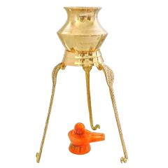 Abhishek Pot with Designer Tripod Stand for Pooja of Shivlingam | Brass Tripai Jal Abhishek Pot 