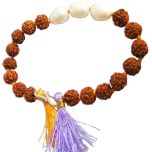  Rudraksha Beads Pearl ( Moti ) Bracelet, Hand Knotted Thread Bracelet with Silver Hook, Moon / Chandra Gemstone  - Pearl - Moti