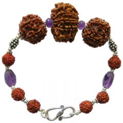  Capricorn Zodiac Sun Sign Bracelet |  Makar Rashi Bracelet | A Combination of 6 Mukhi Rudraksha, 7 Mukhi Rudraksha and 11 Mukhi Rudraksha Bead with Amethyst Gemstone Beads in Silver | Energised Bracelet