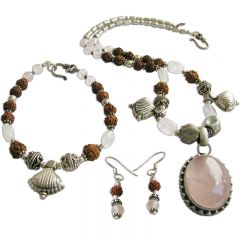 Rose Quartz - Rudraksha Jewelry Set